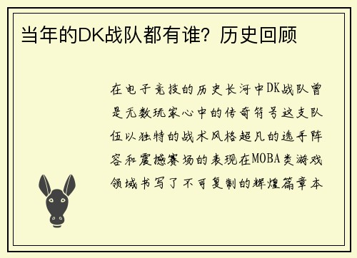 当年的DK战队都有谁？历史回顾